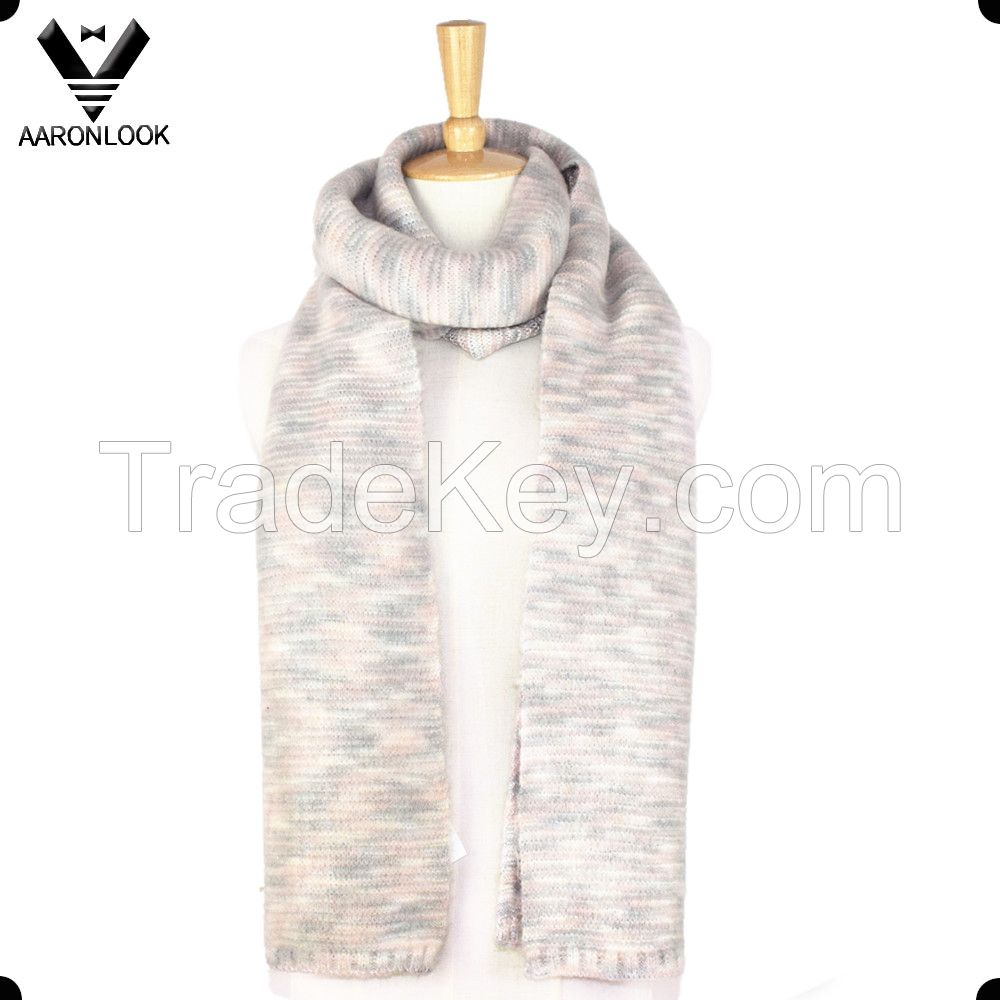 2016 new fashion multicolor space dyed yarn knitted long scarf