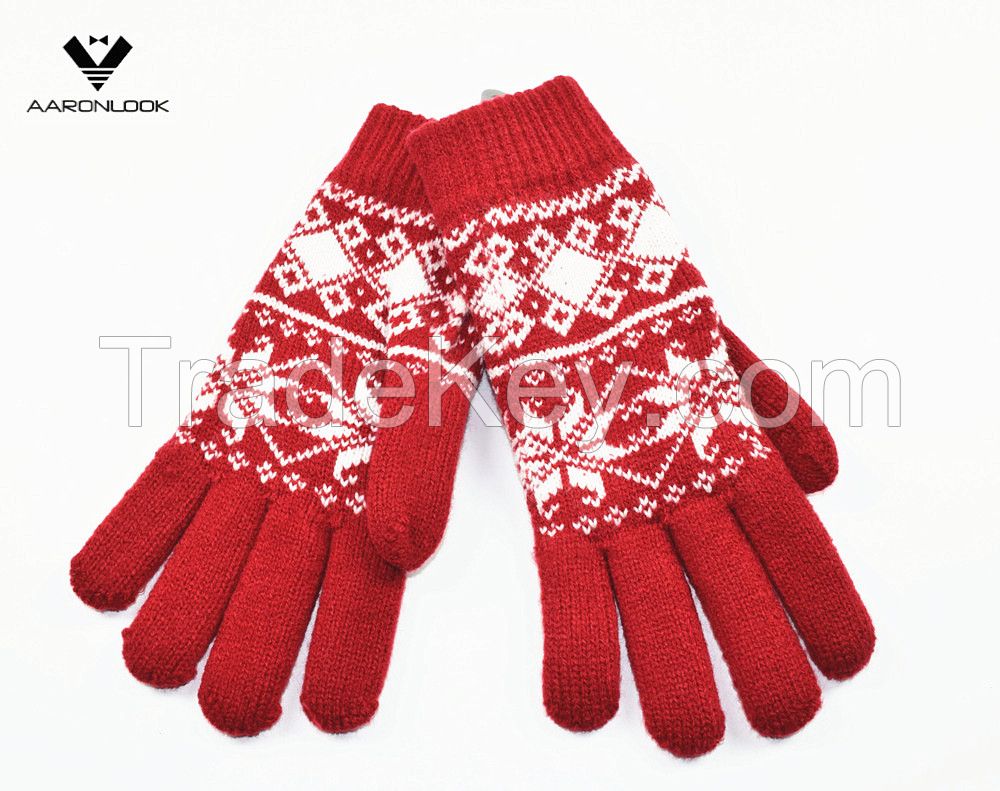 Women Fashion Acrylic Snowflake Pattern Jacquard Glove