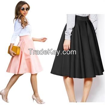 Womenâ€˜s Stretch High Waist Short Skirts Plain Skater Flared Pleated Mini Dress