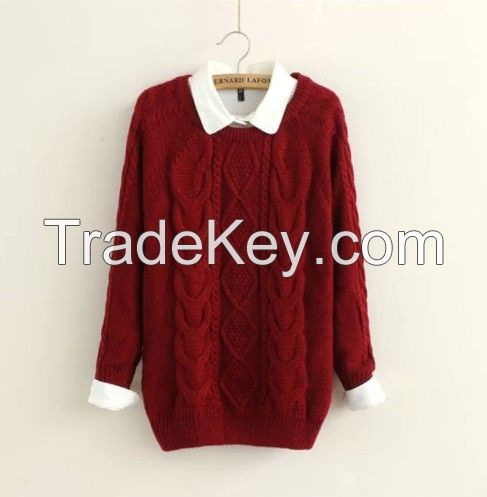 Women Round Neck Long Sleeve Knitted Pullover Jumper Loose Sweater Knitwear Tops