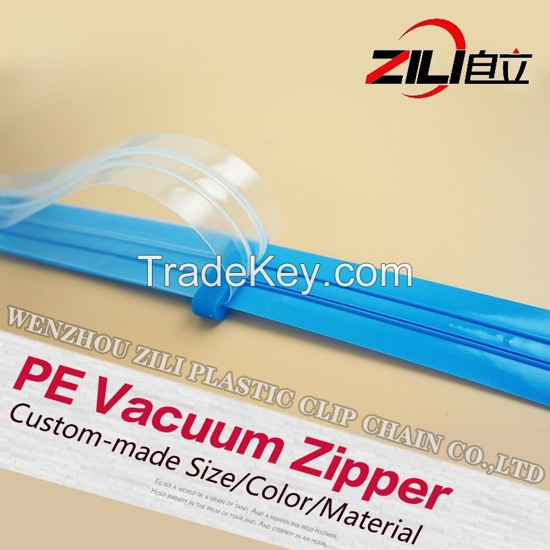High Quility Two Track Transparent Vacuum Plastic PE Zipper for package bag