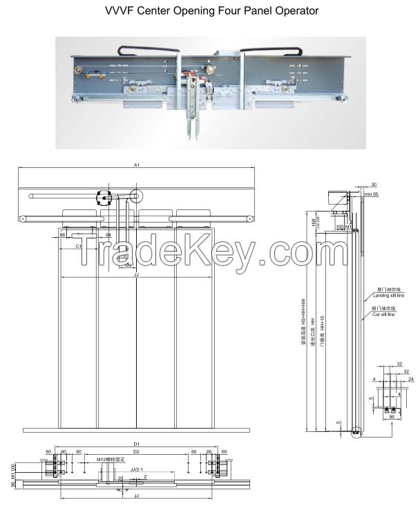  VVVF Center Opening Four Panel Elevator Operator System