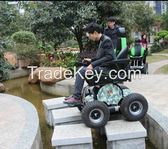 Climbing stairs electric motorized wheel chair OB-EW-003-1 Double Traveller Wheelchair with Double-Control&Chin-Control