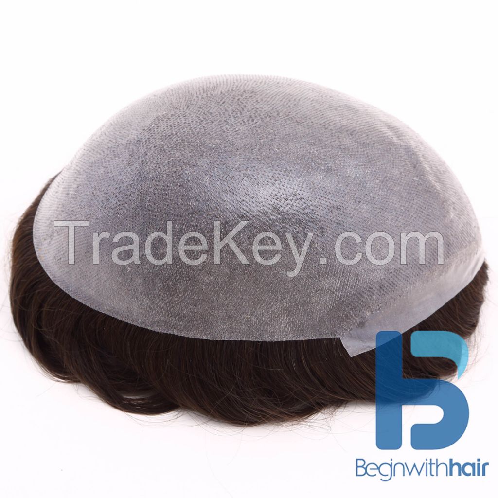 Natural Looking High Quality Human Hair Toupee, Thin Skin Stock Toupee For Men