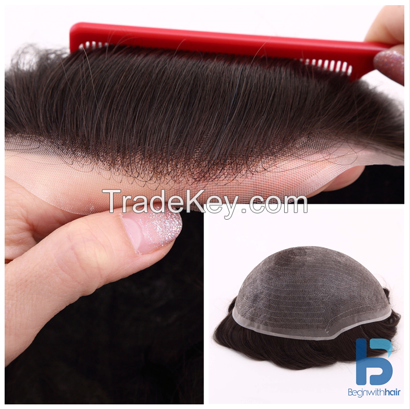 100% human hair Full Lace Wigs for men, Fine welded mono durable lace toupee