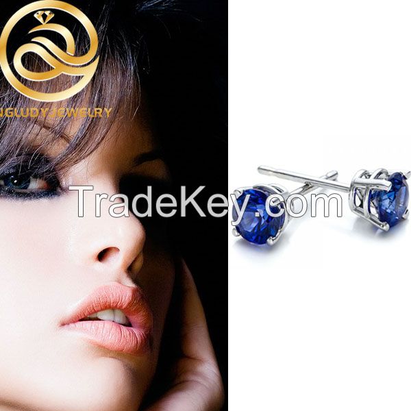 Blue Sapphire Cubic Zircon Stud Earrings For Daily Wear