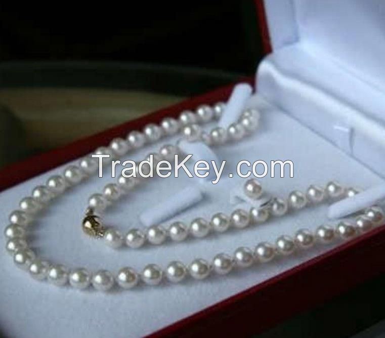 natural 7-8MM White south sea Pearl Necklace 18inch+Earring Set