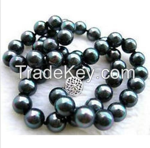 natural 9-10mm black south sea  pearl necklace 18"