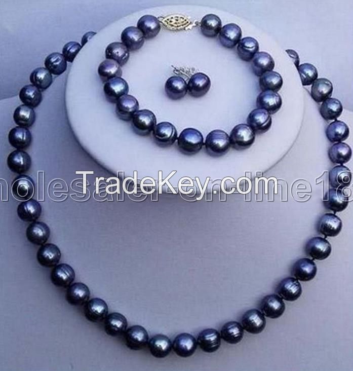 natural AAA + 9-10mm black baroque threaded south sea pearl necklace 1