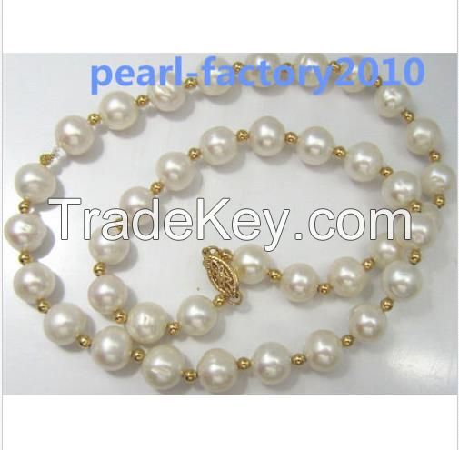 18" AAA 8-9MM SOUTH SEA NATURAL White PEARL NECKLACE 14K