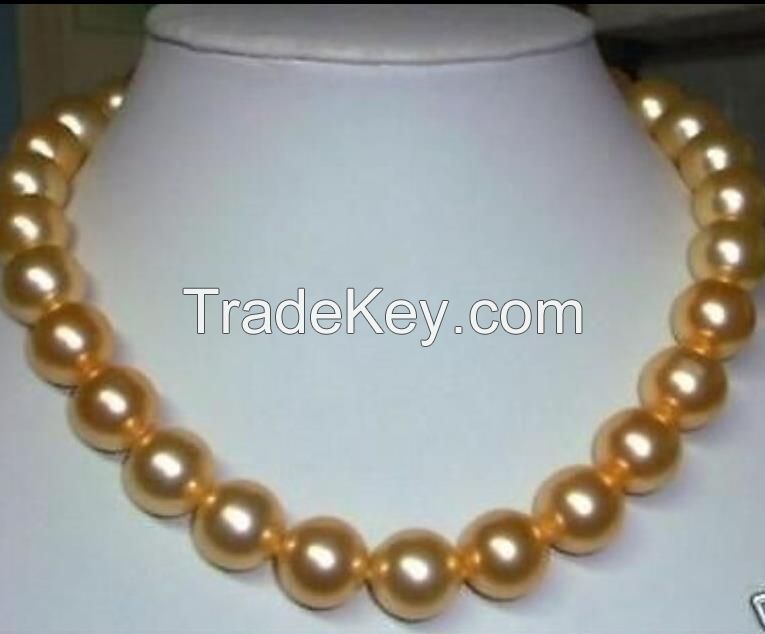 natural AAA+8-9mm gold south sea pearl necklace 18inch 14k