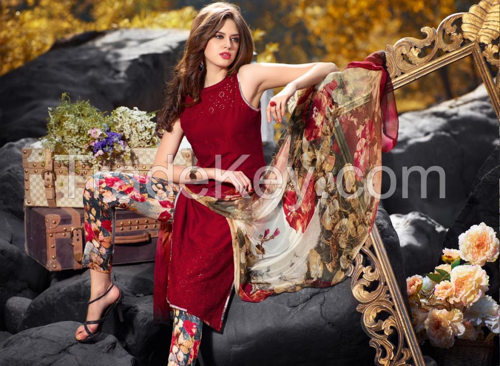 Modern Maroon Printed Designer Suit