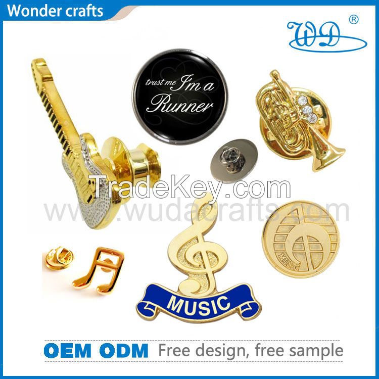 Zinc Alloy Gold Plating Hard Enamel Music Badge Pins