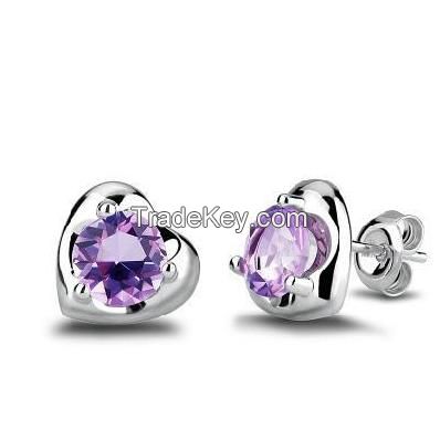 Fashion heart stud earring with cz stones