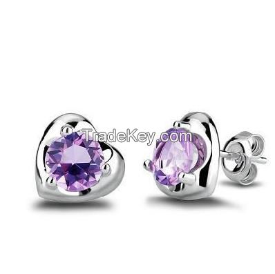 Fashion Heart Stud Earring With Cz Stones