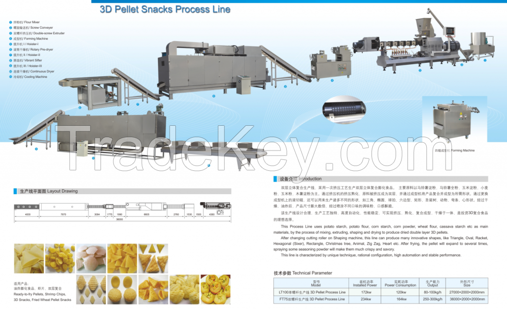 3D pellet snacks process line