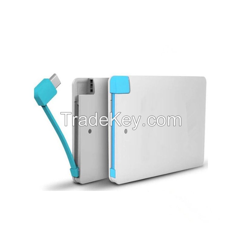 Ultra Thin Portable Mini Credit Card Power Bank Built-in Cable