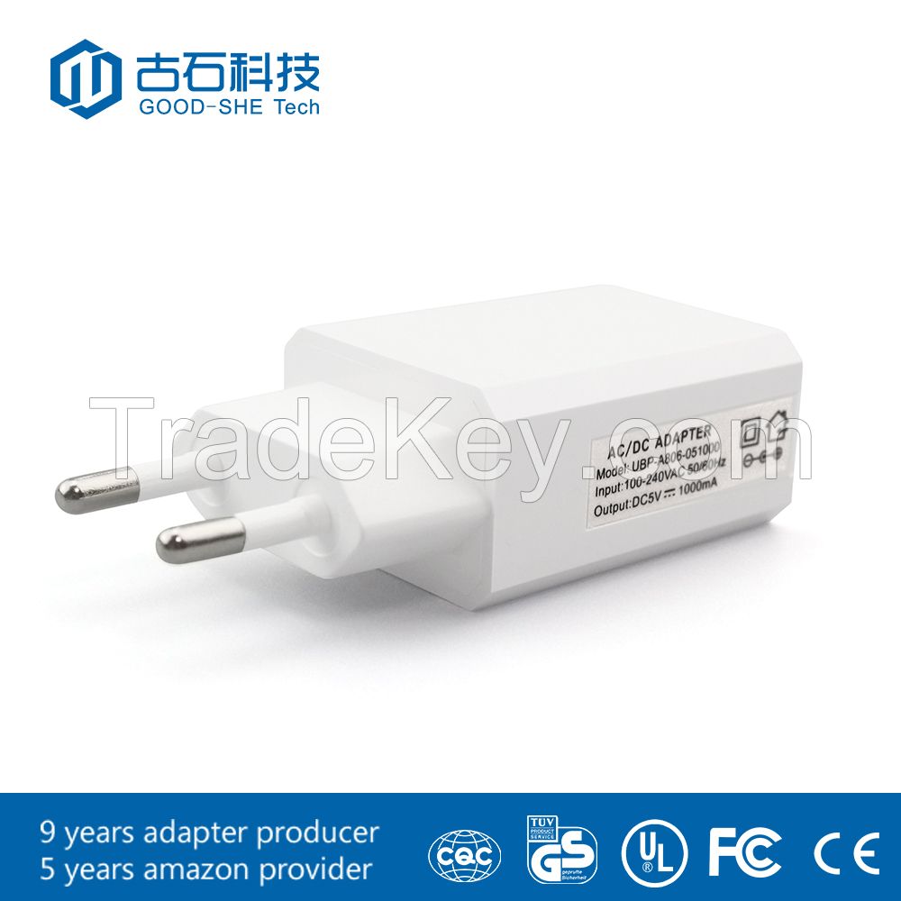 high quality charger USB plug EU used 5V1A power adapter