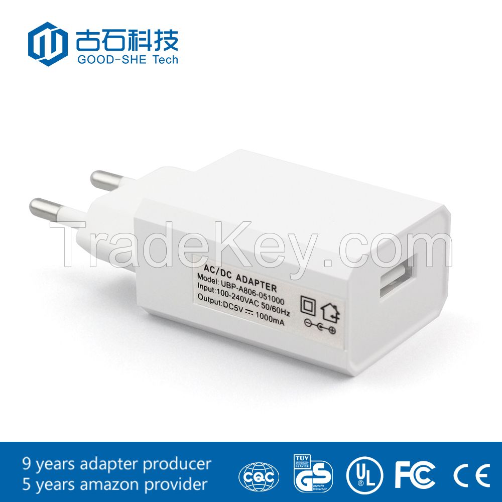 EU plug USB charger 5V 1A  5W usb power adapter AC/DC