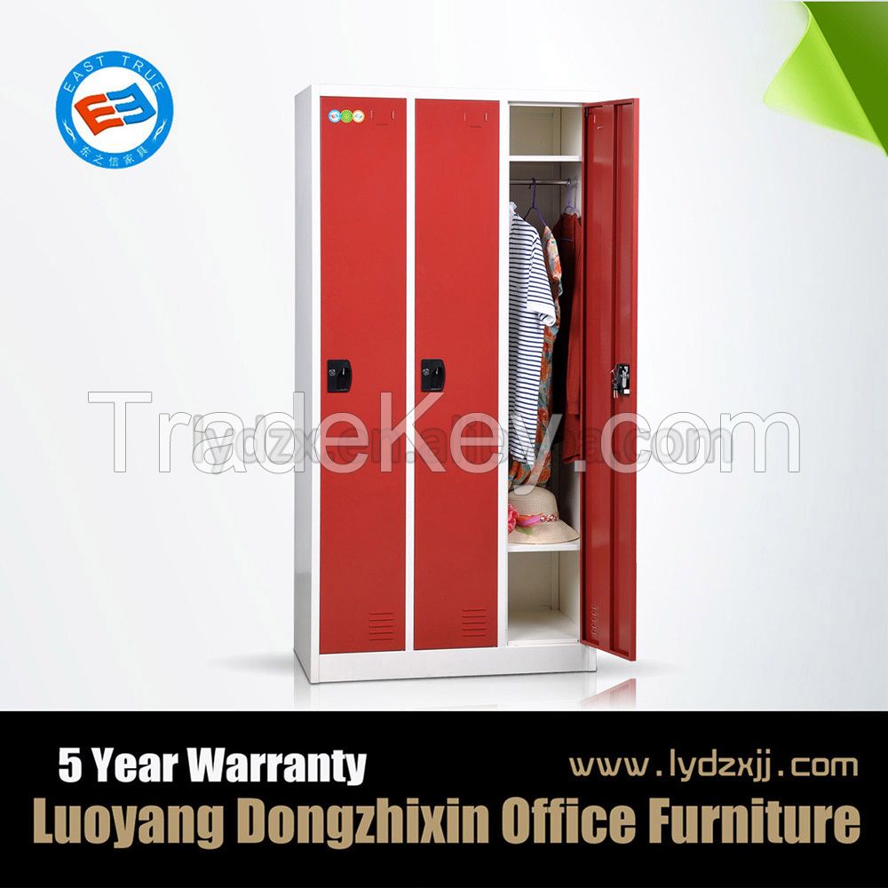 Red lateral 3 door office steel locker golf changing room locker