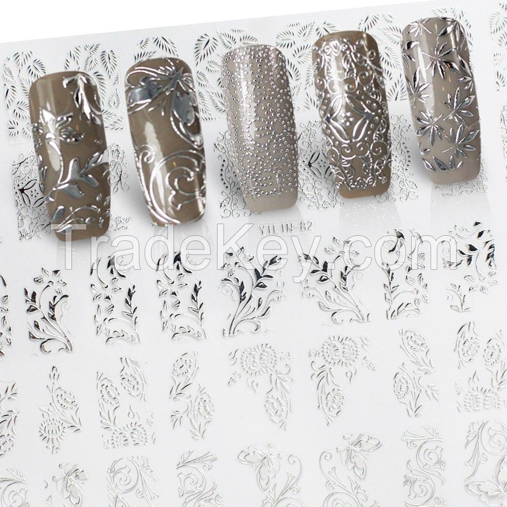 Perfect Summer Nail Art Stickers 3D Silver Decals High Quality New Fashion Hot Sale Nail Tips Decoration Tools