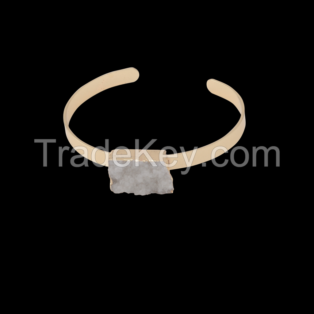 Wholesale Gold Jewelry For Druzy Cuboid Clear Crystal Cluster Gold Copper Bangles