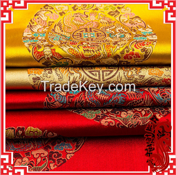 Chinese silk cheongsam ancient Chi-pao fabric five dragons embroidery brocade