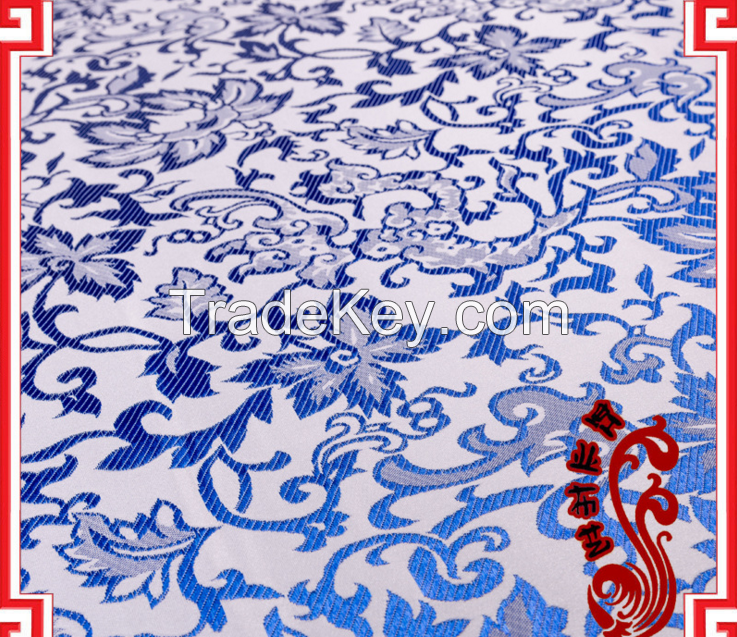 Chinese silk cheongsam ancient Chi-pao fabric blue & white pattern green Flower