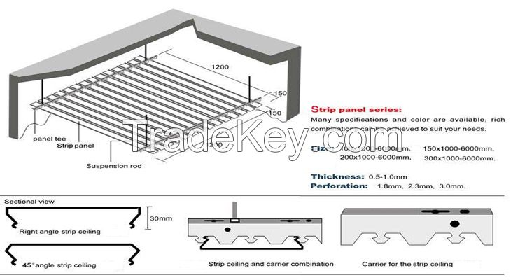 S-shape Strip Acoustical Perforated Aluminum Ceiling Tiles 