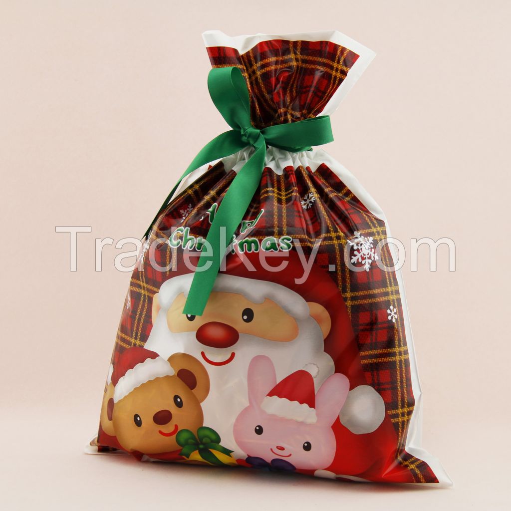 gift ribbon plastic santa bag 
