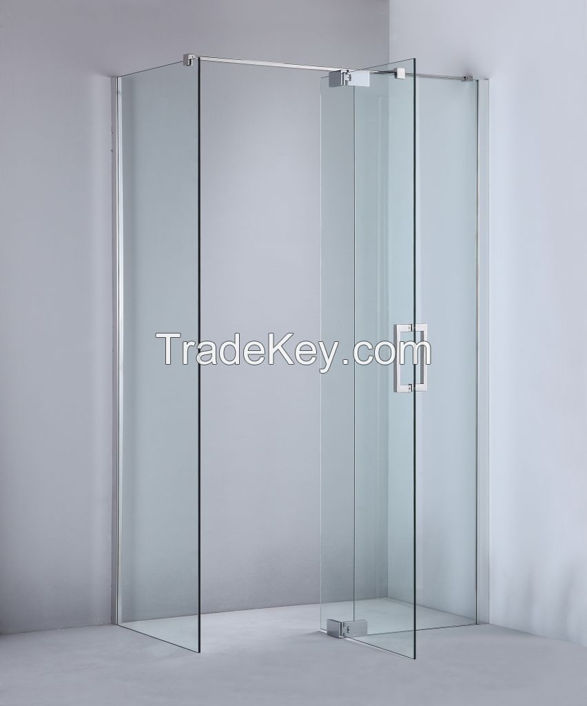 Frameless shower room with custom hinge