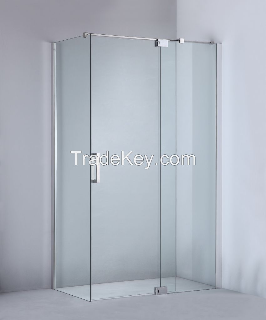 Frameless shower room with custom hinge