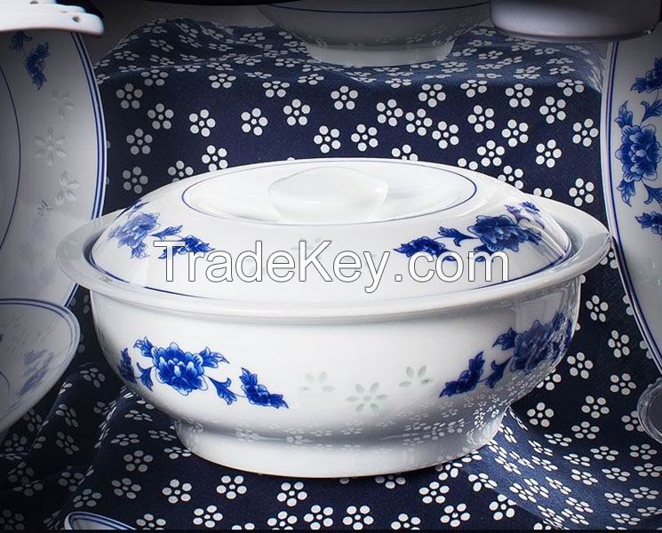 Handmade Delicate Blue and White Dinner Set 62pcs