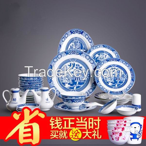 Handmade Blue and White Dinner Set 56PCS Classic Garden Series (Chinese Presidential Gift)