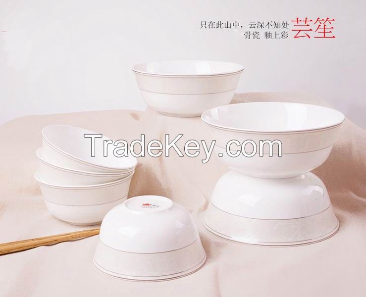 Relief White Porcelain Dinner Set With Gold Rim 56pcs