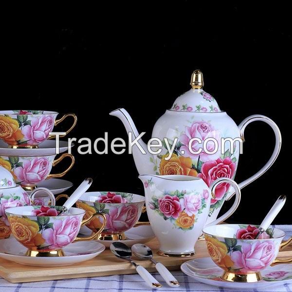 Floral Bone China Coffee Set 15pcs