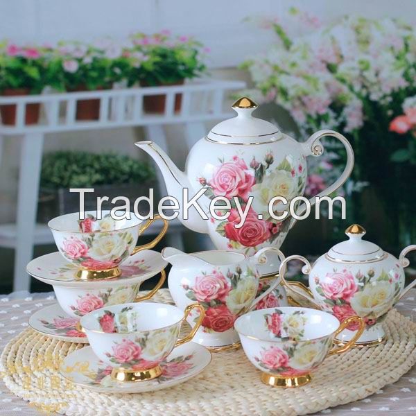 Floral Bone China Coffee Set 15pcs