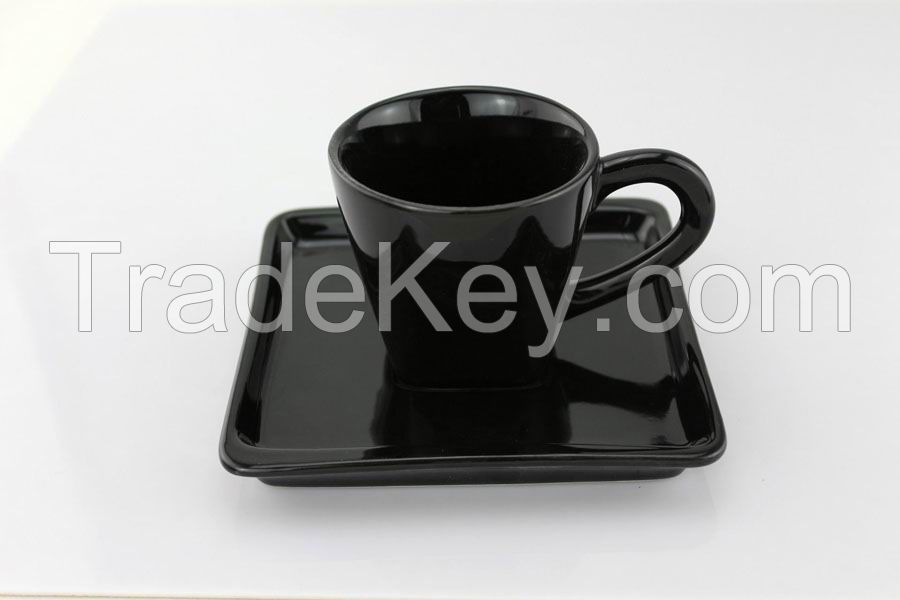 Black Cup With A Square Saucer