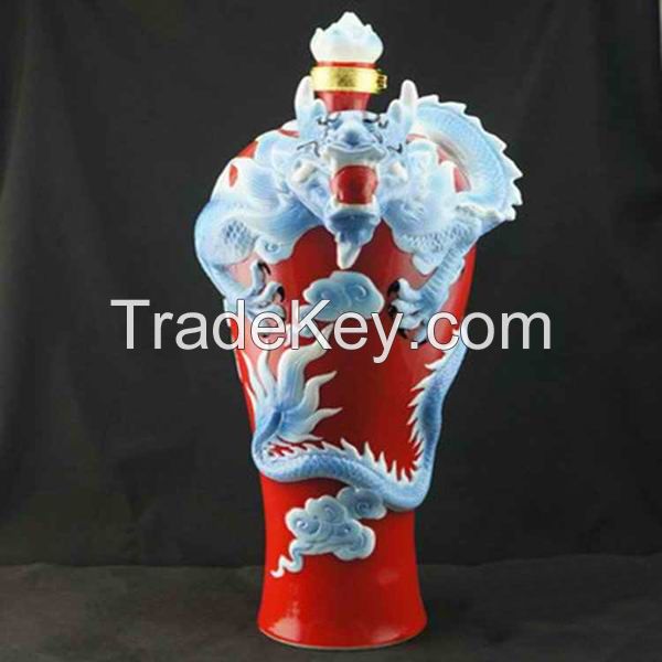 Embossed Dragon And Plum Flower Porcelain Enamel Wine Bottle