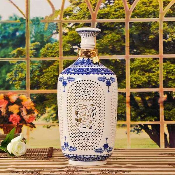 Hand Made Hollow Carved Blue And Porcelain Enamel Wine Bottle