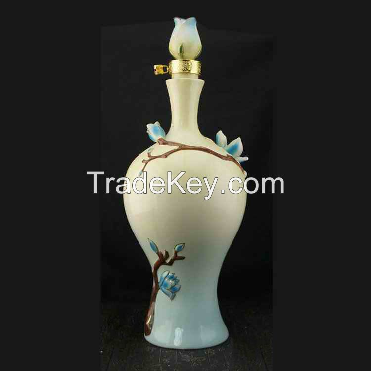 Relief Floral Porcelain Enamel Wine Bottle