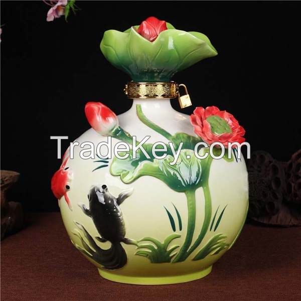Embossed Lotus and Fish Porcelain Enamel Jar
