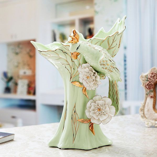 Embossed Hummingbird and Flowers Porcelain Vase