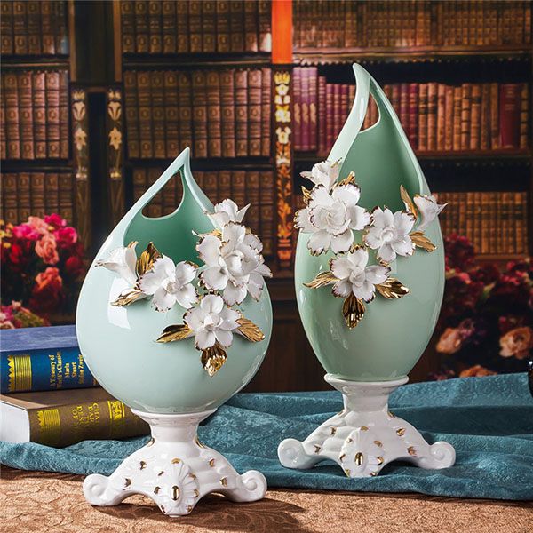 Handmade Porcelain Vase Set on Foot