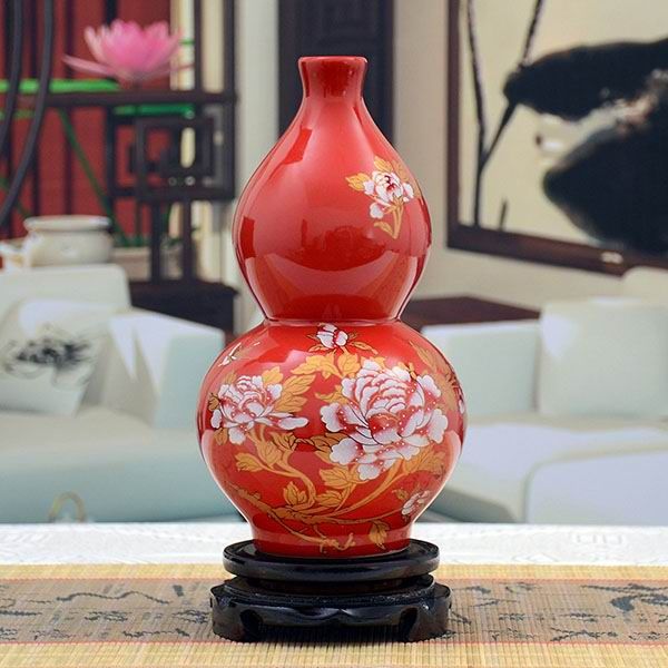Chinese Red Porcelain Vase With Peony Floral Motif
