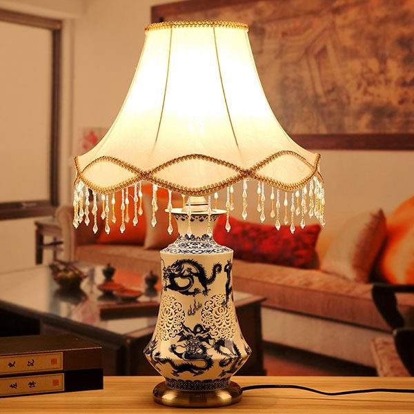 Embossed Dragon Blue and White Porcelain Lamp