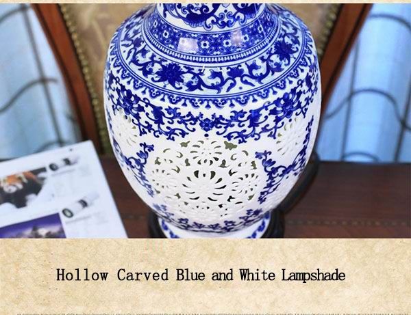 Hollow Carved Blue and White Chinese Porcelain Vase Lamp