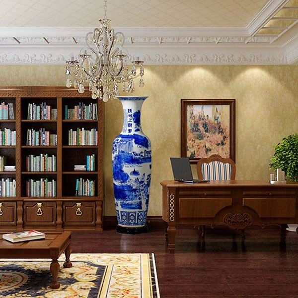 Blue and White Decal Floor Vase