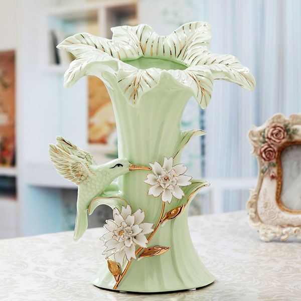 Embossed Hummingbird and Flowers Porcelain Vase