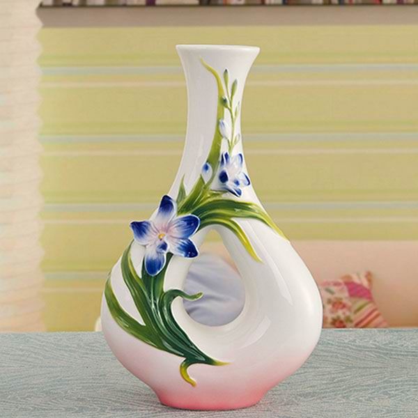 Embossed Orchids Porcelain Enamel Vase